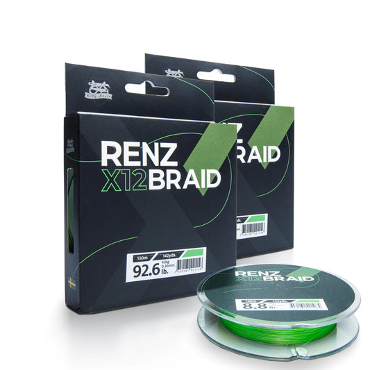 Renz Braid X12 är en högpresterande flätad fiskelina som har en tunn beläggning som ger dig mjukare, tystare och längre kast.