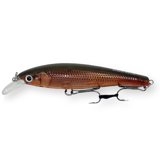Beastly Minnow CU är ett jerkbait som  ger stark kopparreflex – idealisk för höstfiske i grumliga vatten.